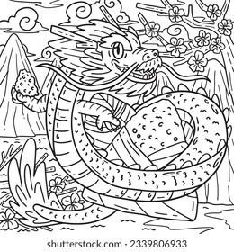 Year of the Dragon and Bamboo Rice Cake Coloring