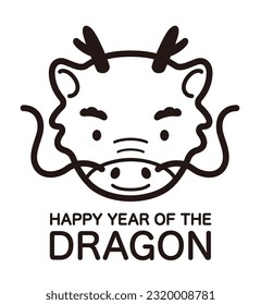 Year Of The Dragon Black And White Smiling Zodiac Symbol Isolated On A White Background. Vector Illustration.