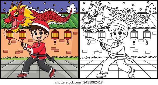 El año del niño dragón con una ilustración de una linterna
