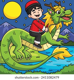 Year of the Dragon Boy Riding a Dragon Colored 