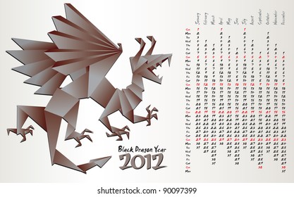 year dragon, calendar 2012, vector illustration