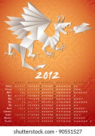 year dragon, calendar 2012, vector illustration