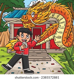 Year of the Dragon Child and Dragon Colored
