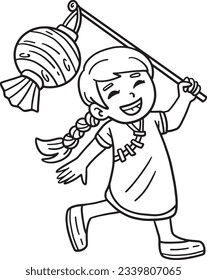Year of the Dragon Child Holding Lantern Isolated