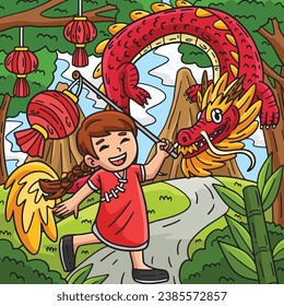 Year of the Dragon Child Holding Lantern Colored 