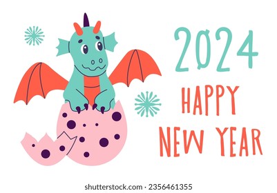 Year of Dragon, Chinese Happy New Year 2024. China lunar calendar animal. Happy Chinese new year greeting card 2024.