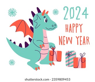 Year of Dragon, Chinese Happy New Year 2024. China lunar calendar animal. Happy Chinese new year greeting card 2024.