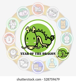 Year of the DRAGON with Circle animal sign of Chinese zodiac fortune in Asian culture