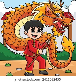 Year of the Dragon Dance Kids Colored Cartoon