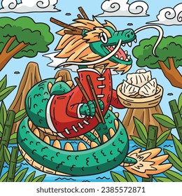 Year of the Dragon Eating Dumplings Colored 