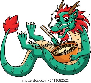 Year of the Dragon Eating Noodles Cartoon Clipart 