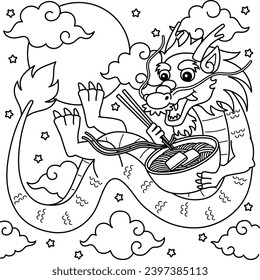 Year of the Dragon Eating Noodles Coloring Page