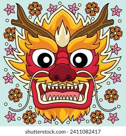 Year of the Dragon Face Colored Cartoon 