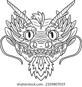Year of the Dragon Dragon Head Isolated Coloring 