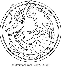 Year of the Dragon Head Isolated Coloring Page 