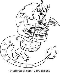 Year of the Dragon Holding a Dumpling Isolated 