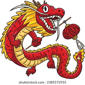 Year of the Dragon Holding a Lantern Clipart