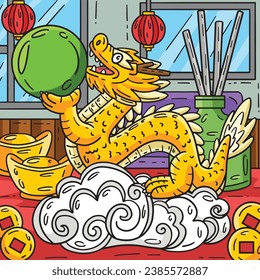 Year of the Dragon with Jade Orb Colored Cartoon