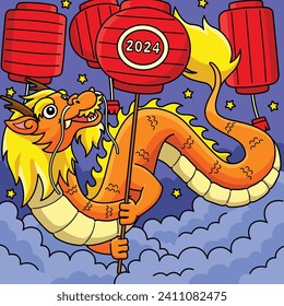 Year of the Dragon Lanterns Colored Cartoon 