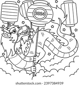 Year of the Dragon Lanterns Coloring Page for Kids