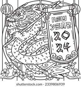 Year of the Dragon New Year Banner 2024 Coloring