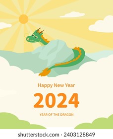 Year of the Dragon New Year greeting card. Banner, Background, Vector Illustration