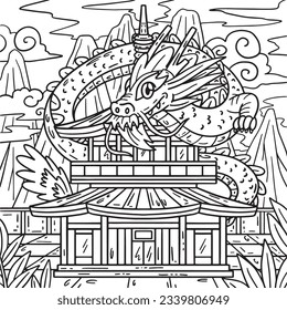 Year of the Dragon Dragon and Pagoda Kids Coloring