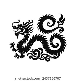 Year of the Dragon Silhouette Depiction of Green Wood Chinese Dragon for 2024 New Year