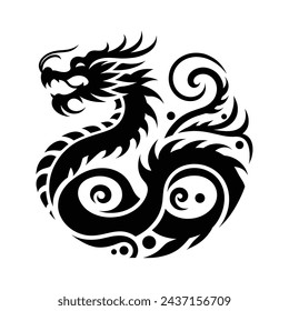 Year of the Dragon Silhouette Depiction of Green Wood Chinese Dragon for 2024 New Year