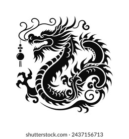 Year of the Dragon Silhouette Depiction of Green Wood Chinese Dragon for 2024 New Year