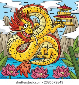 Jahr des Drachen mit kleinen Pagoda gefärbt 