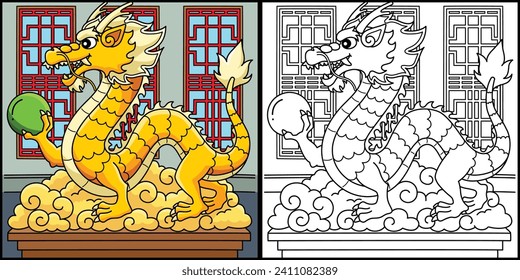 Year of the Dragon Statue Holding Orb Illustration