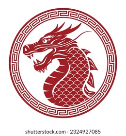 Year Of The Dragon Vector Chinese-Style Zodiac Symbol Isolated On A White Background. 