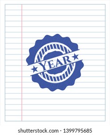 Year draw (pen strokes). Blue ink. Vector Illustration. Detailed.