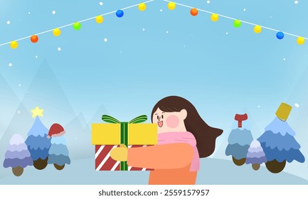 Year End Discount - Cute Winter Holiday Gift Illustration