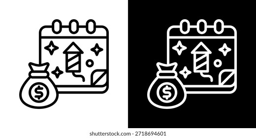Year End Icon Of Line Black And White Style