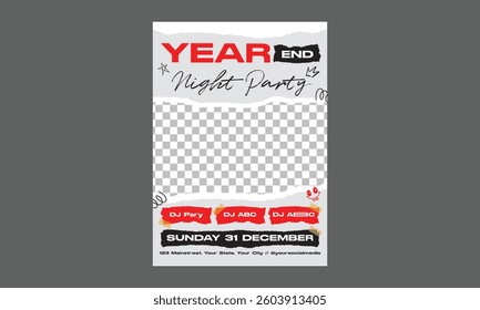 Year End Party Flyer. Vector illustration with photo college
