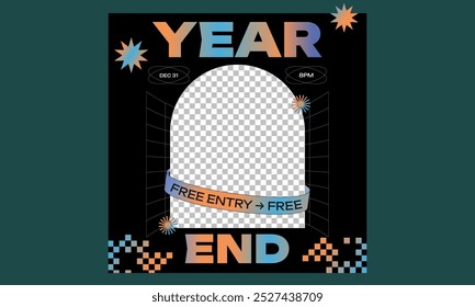 Fin de año Fiesta Socials Media.Ilustración vectorial Plantilla de diseño con estilo para folleto de compras, descuento, cupón.