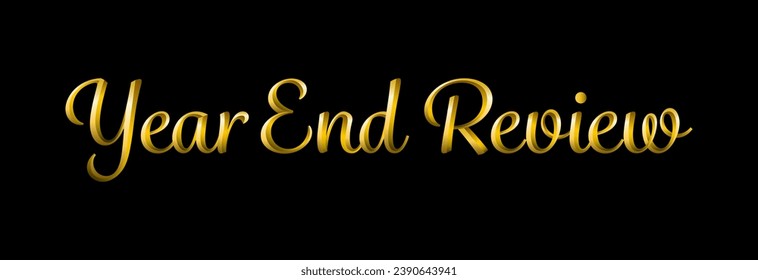 Year end review vector cursive text, metallic golden texture.