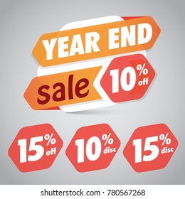 Year End Sale 10% 15% Off Discount  Tag for Marketing Retail Element Design