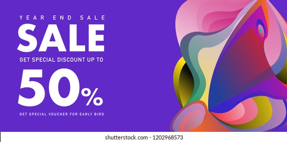 year end sale 50% discount banner with colorful abstract  background