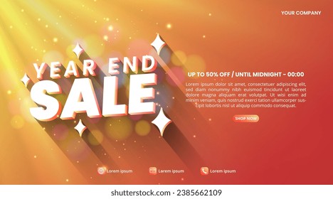 Venta de fin de año o banner de fin de año de venta con luz brillante y destellos