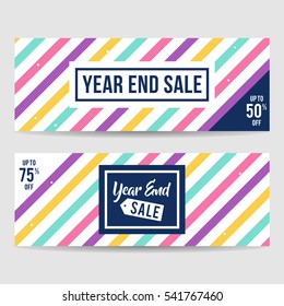 Year end sale banner collection with color full line pattern background