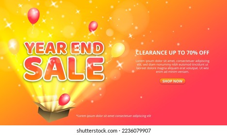 Year end sale banner with an open box of a surprise sale