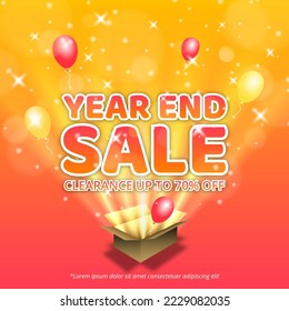 Year end sale banner with a surprise open box of stuff