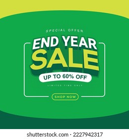 Year end sale discount banner template promotion design for business. End of year sale on colorful background