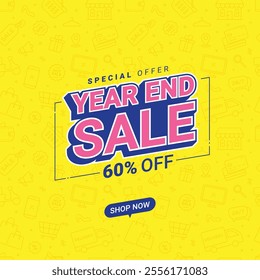 Year end sale discount banner template promotion design for business. End of year sale on colorful background