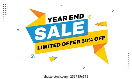 Year End Sale Get Up to 50% Off Limited Time Offer Shop Now with Customizable Sale Banner Element Templates in Black Yellow Blue White Backgrounds Perfect for Promotions   Discounts Don't Miss Out