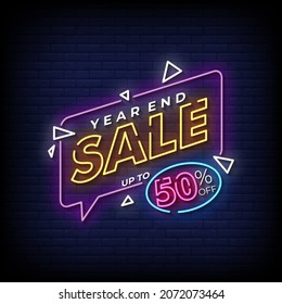 Year End Sale Neon Signs Style Text Vector