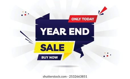 Year End Sale only today, buy now editable banner template design featuring a light yellow and dark blue gradient with red shapes on a white background-perfect for high-conversion holiday promotions